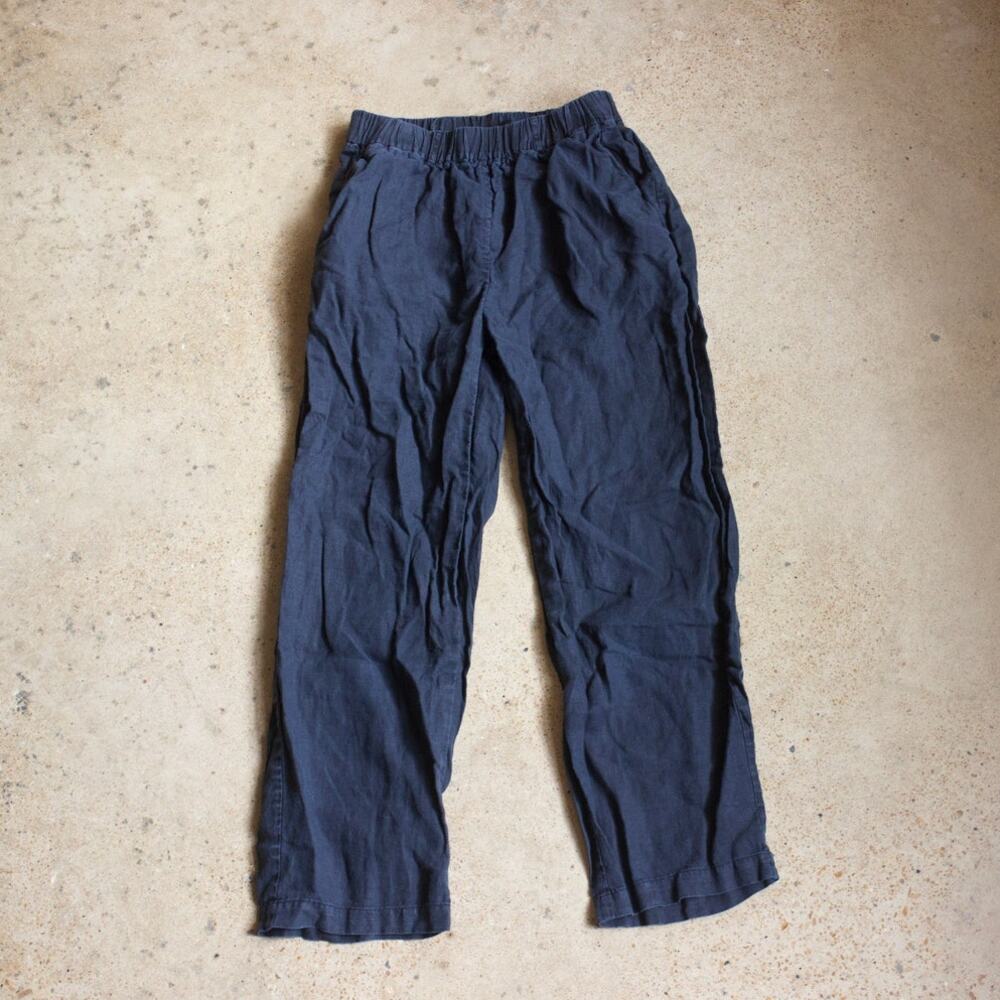 Quince 100% Linen Pants Black XS Relaxed Wide Leg Elastic Waist Minimalist